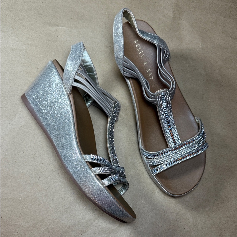 Kelly & Katie Silver Beaded Wedge Sandals